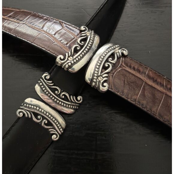 Vintage Brighton Brown & Black Reversible Leather Belt Size M 36" - Picture 2 of 7